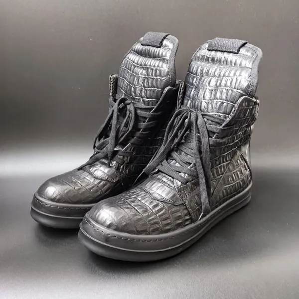 Design Crocodile-Embossed High-Top Boot in Black - 2