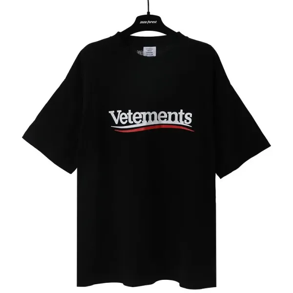 Vetements Logo Print Oversized Black T-Shirt - 1