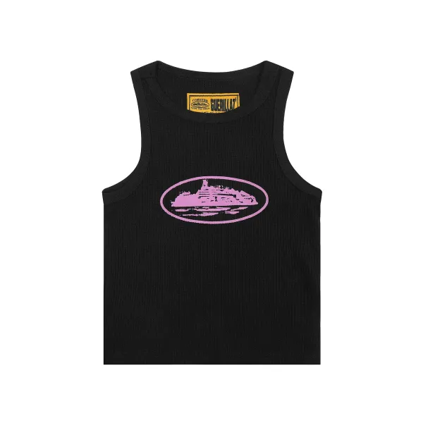 Corteiz Guerrillaz Pink Ship Print Ribbed Vest-Top - 1