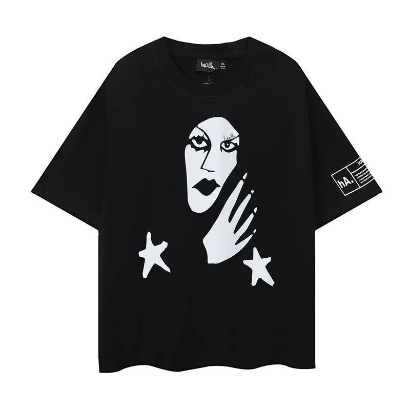hA. Graphic Face Print Oversized Black T-Shirt - 1