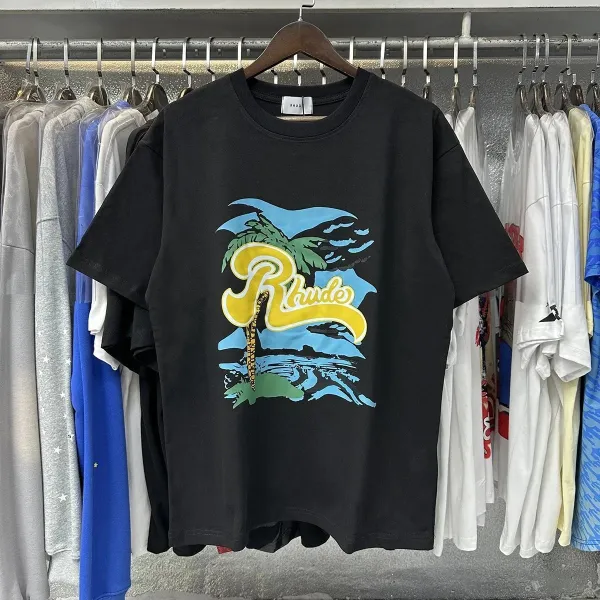 Rhude Tropical Palm Print Black T-Shirt - 1