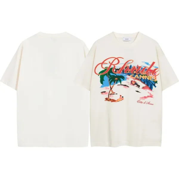 Rhude Cannes Graphic Print Beige T-Shirt - 1