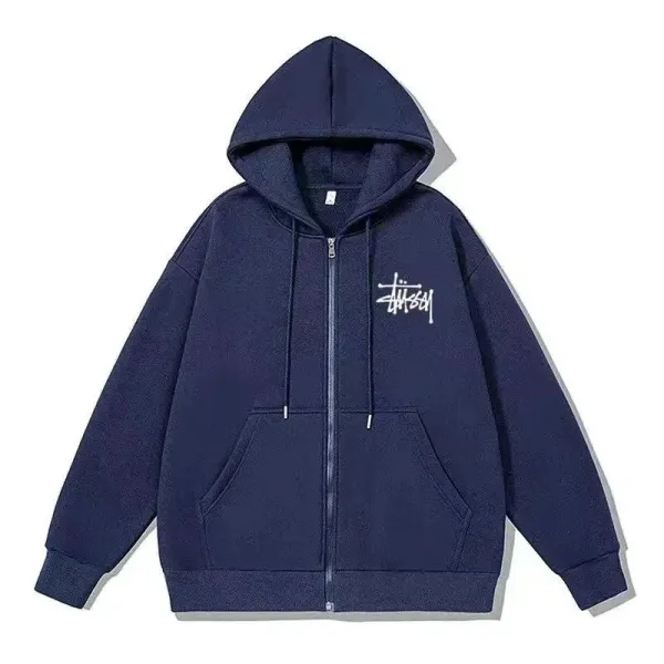 Stüssy Classic Logo Zip-Up Hoodie Navy - 1