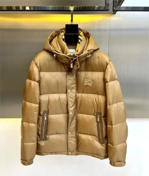 Burberry Logo-Embroidered Hooded Down Jacket Beige - 1