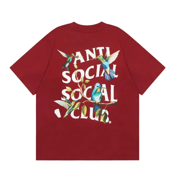 Anti Social Social Club Hummingbird Print Burgundy T-Shirt - 1