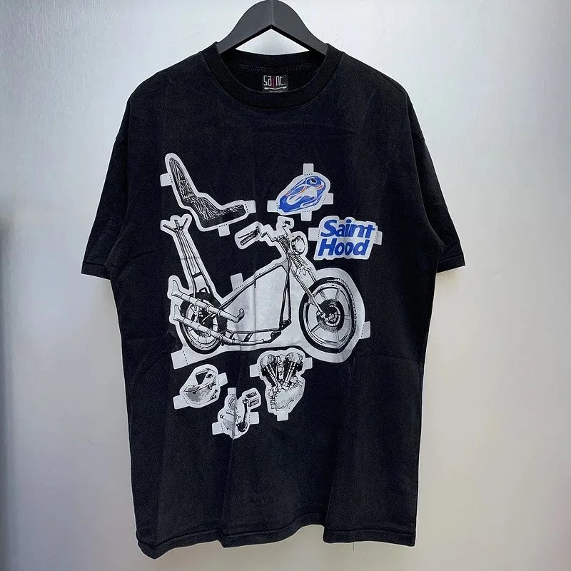 Saint Hood Motorcycle Graphic Black T-Shirt