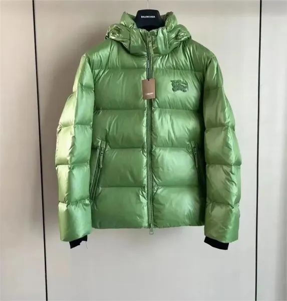 Burberry Logo-Embroidered Metallic Green Down Jacket - 1