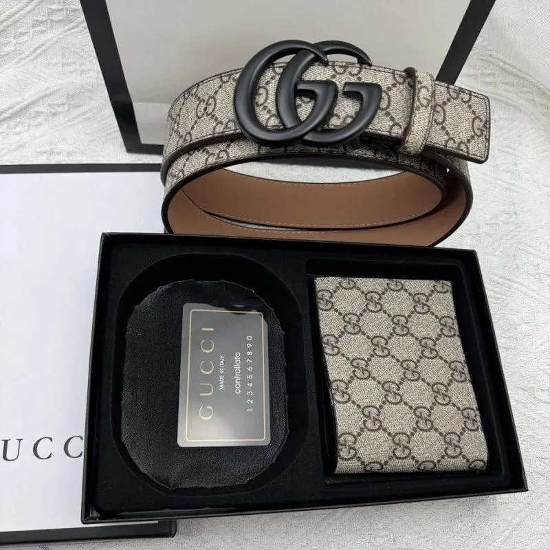 Gucci GG Marmont Belt Black / Gray Canvas with Silver and Gold Buckles - 8