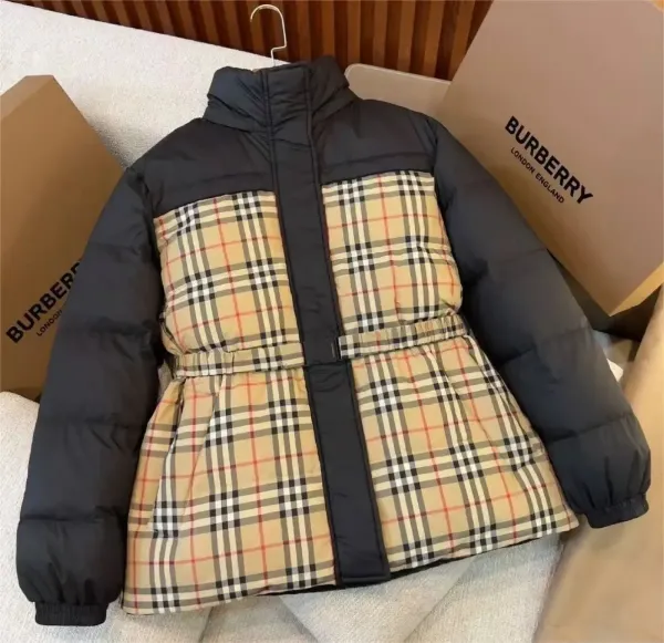 Burberry Check-Panel Down Jacket Black and Beige - 1