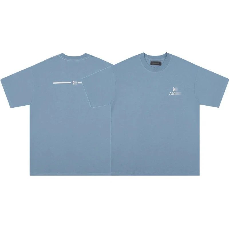 AMIRI T-Shirts Graphic Print T-Shirt — 668 Light Blue [Small Floral Print on Chest]