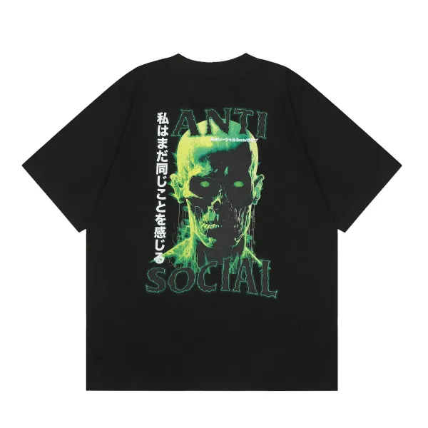Anti Social Social Club Glitch Skull Black T-Shirt - 1
