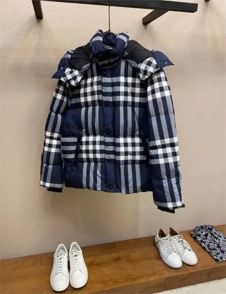 Burberry Check-Print Down Jacket Navy/Gray Multicolor - 1