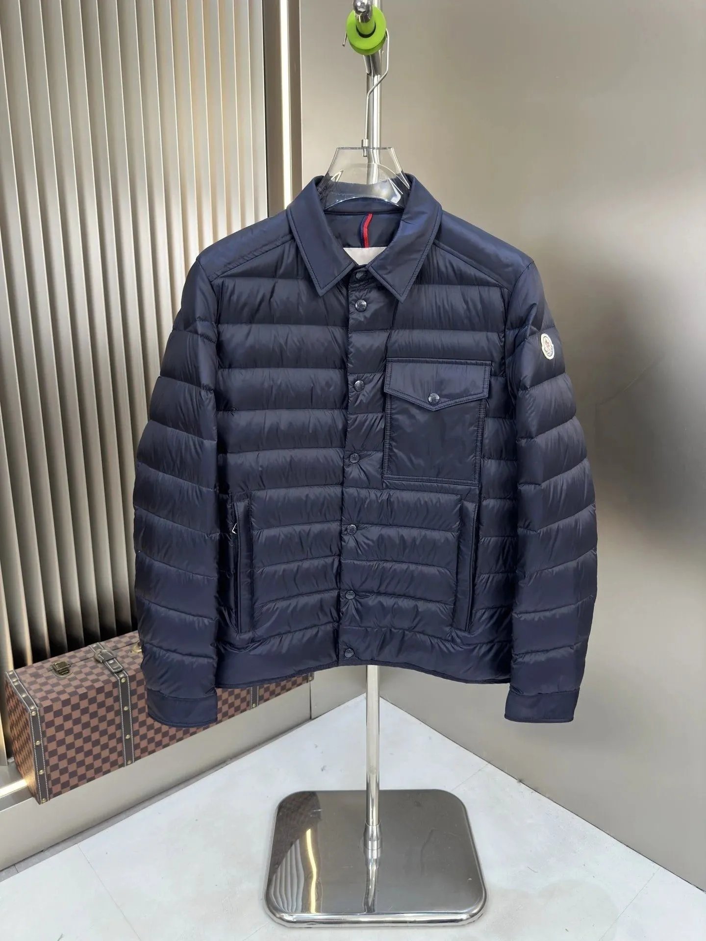 Moncler Mayfair Navy Button-Front Down Jacket
