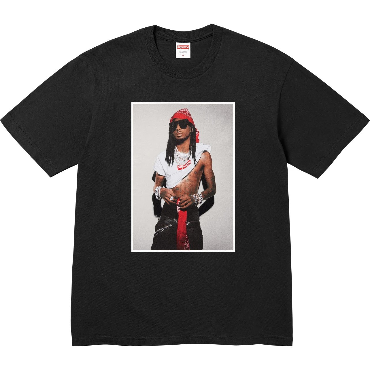 Supreme T-Shirts Sheep Print — Supreme FW25 portrait photo print crew-neck short-sleeve T-shirt, unisex, black
