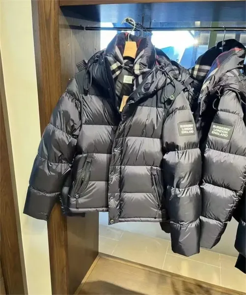Burberry Down Jacket Black with Classic Check Hood Lining - 1