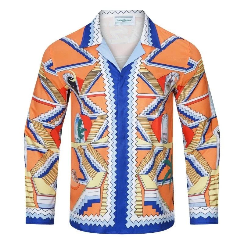 Casablanca Pyramid Print Orange Blue Shirt