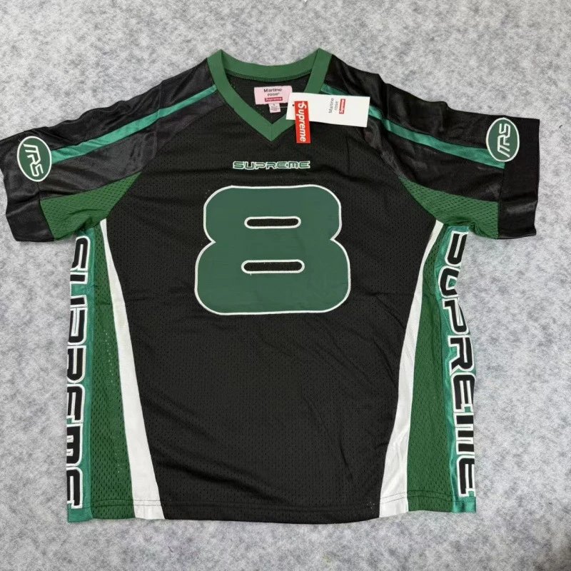 Supreme T-Shirts Mesh number graphic jersey-style T-shirt — E 2030-Black