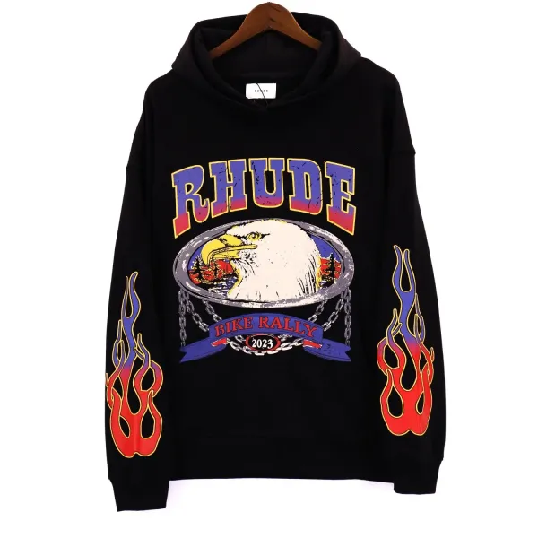 Rhude Bike Rally 2023 Eagle Flame Hoodie Black - 1