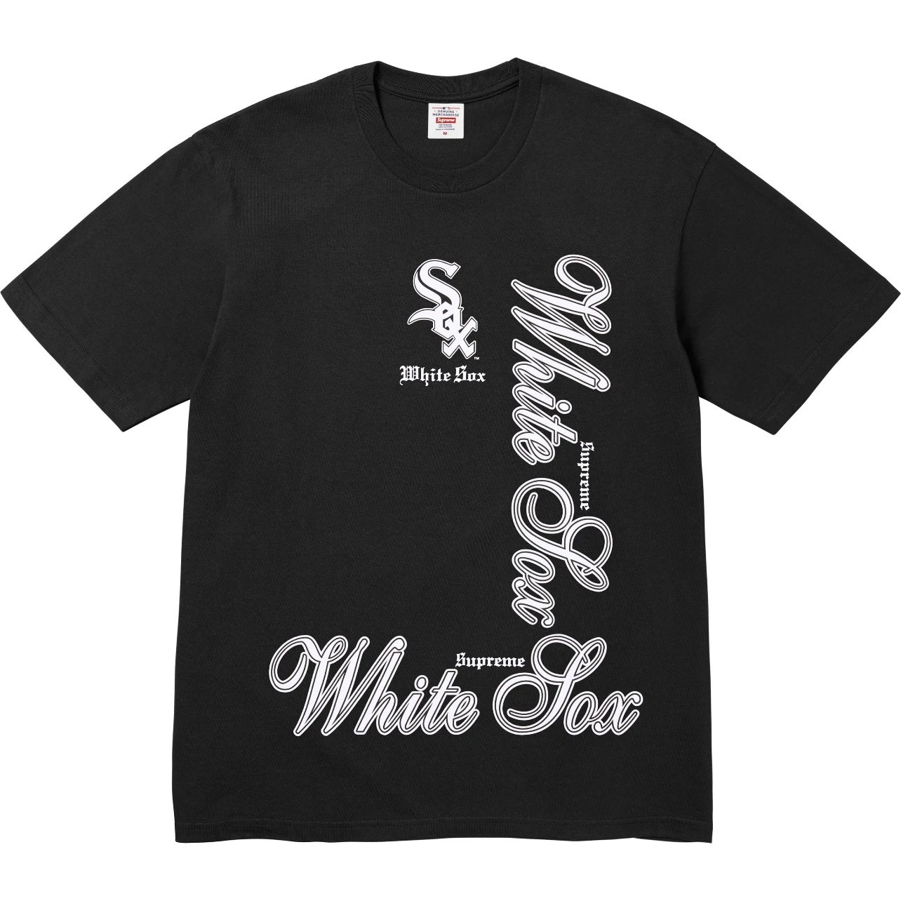 Supreme T-Shirts Sheep Print — Supreme × MLB Collaboration Crew-Neck Casual Short-Sleeve T-Shirt with Reversible Lettering Print, Unisex in Black