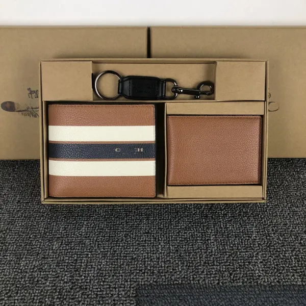 Coach Stripe Bifold Wallet and Cardholder Set in Brown - 1