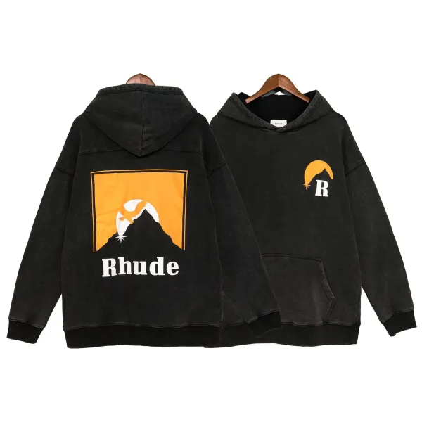 Rhude Mountain Logo Washed Black Hoodie - 1