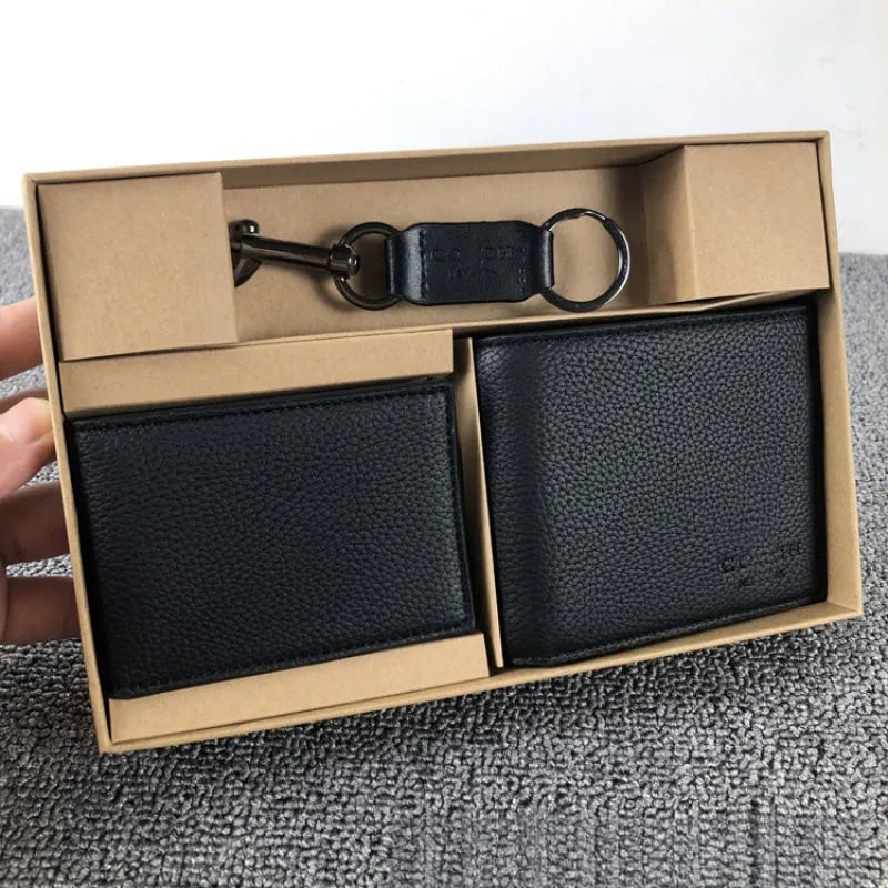 Coach Black Leather Wallet and Keychain Set