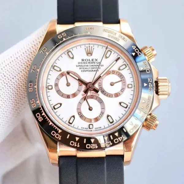 Rolex Daytona Rose Gold White Dial Chronograph Watch Watches - 1