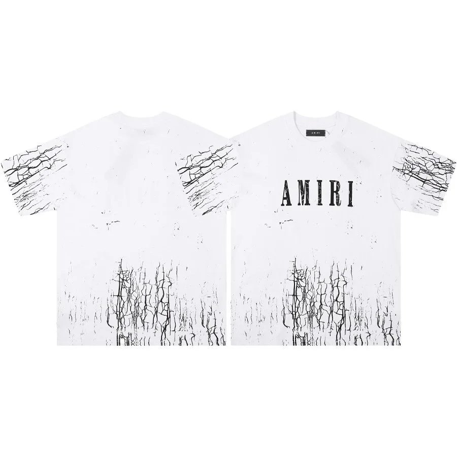 AMIRI T-Shirts Graphic Print T-Shirt — 666 White [Printed Crackle]