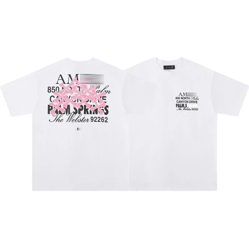 AMIRI T-Shirts Graphic Print T-Shirt — 669 White [Pink Bones]
