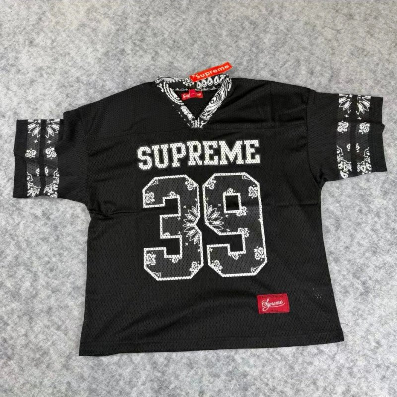 Supreme T-Shirts Mesh number graphic jersey-style T-shirt — 5001-Black