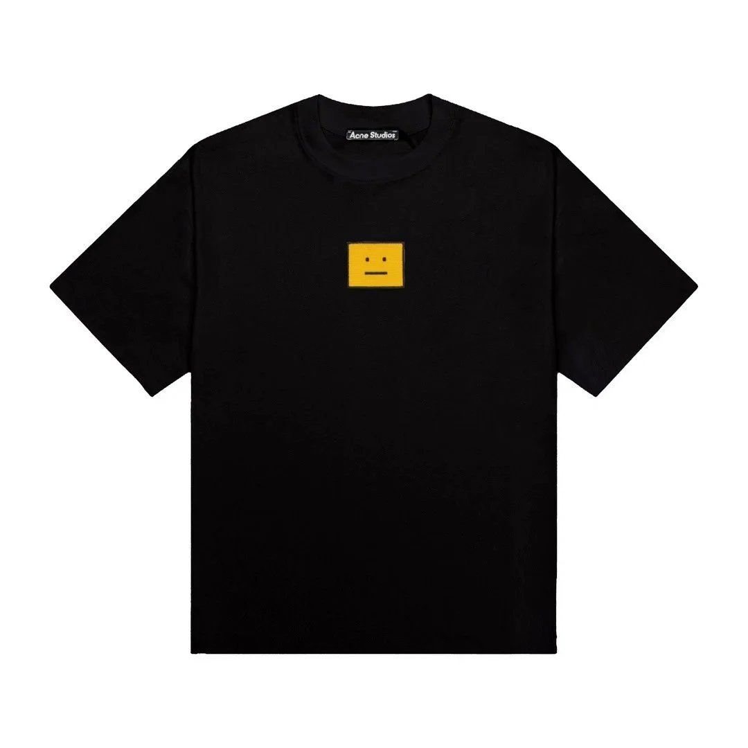 Acne Studios T-Shirts Crewneck Logo T-Shirt — Black Square Smiley Face