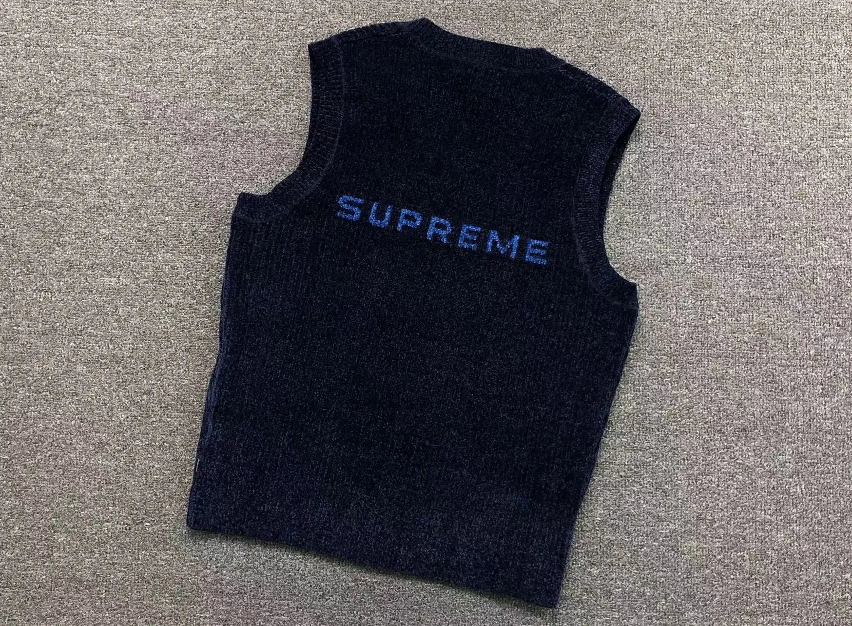 Supreme Hoodies & Sweatshirts Collegiate Number 8 Graphic Crewneck Sweatshirt — M003# Chenille V-neck Sweater Vest in Sapphire Blue