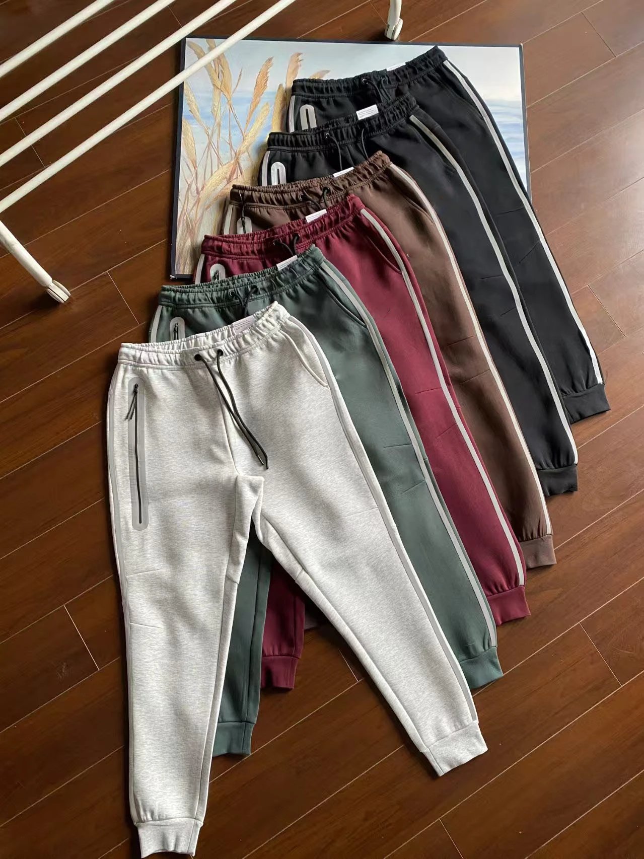 Unbranded Trousers Tapered jogger with contrast side stripes and zip pocket — Light Gray