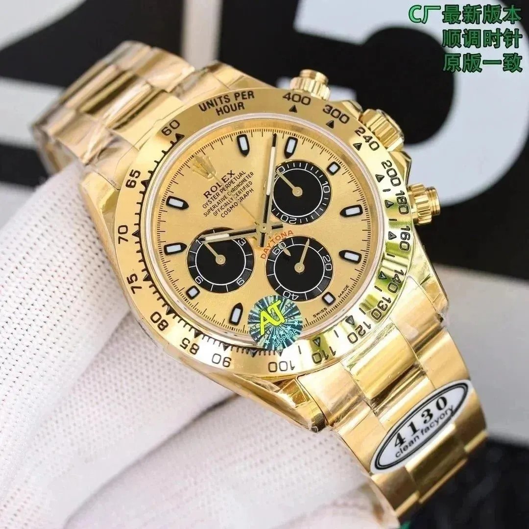 Rolex Daytona Gold Chronograph with Black Ceramic Bezel and Rubber Strap Watch Watches - 7