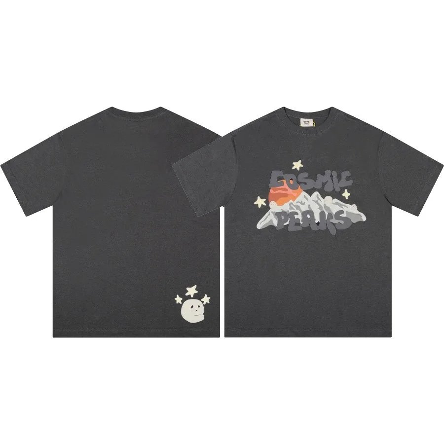 Cosmic Peaks Graphic Print T-Shirt Charcoal Gray T-Shirt