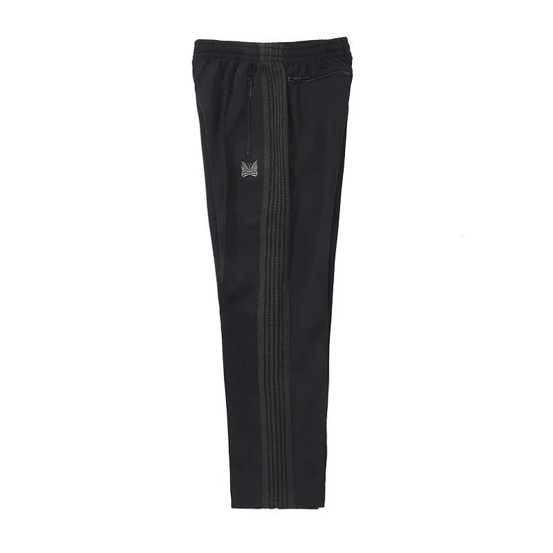 Needles Trousers Track Pants with Butterfly Embroidery and Side Stripe — Black