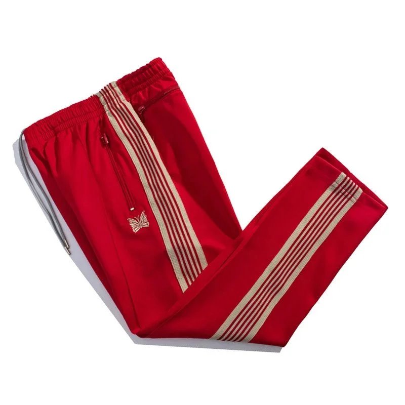 Needles Trousers Track Pants with Butterfly Embroidery and Side Stripe — 9132