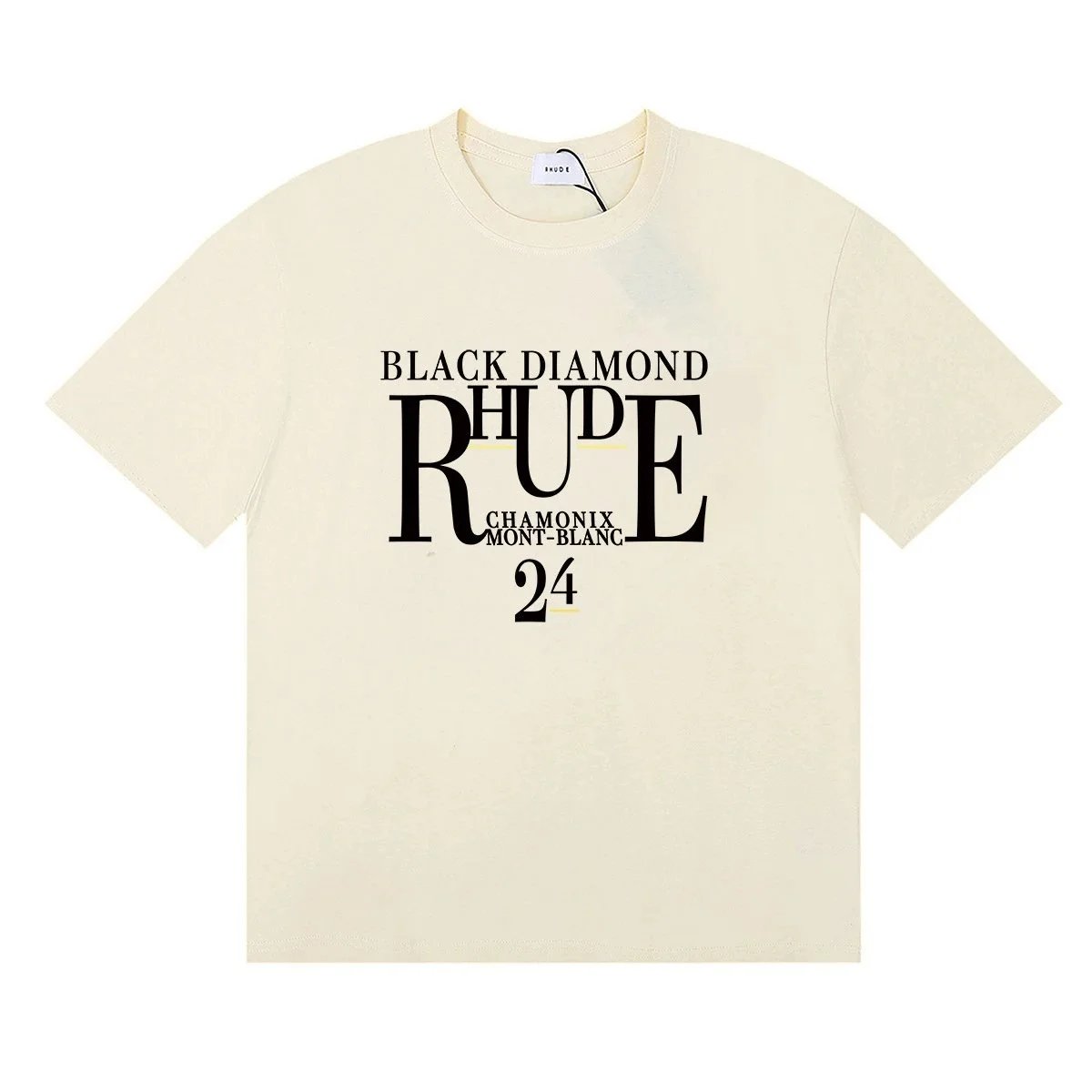 Rhude T-Shirts Hotel Mont Blanc Graphic — 50120 Apricot