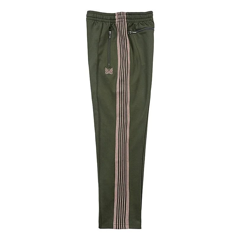 Needles Trousers Track Pants with Butterfly Embroidery and Side Stripe — 9151 army green