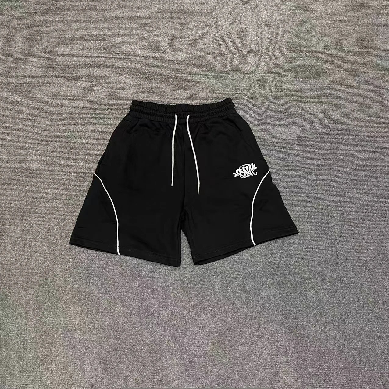 Unbranded Reflective piping graffiti-logo T-shirt and shorts set — Black shorts