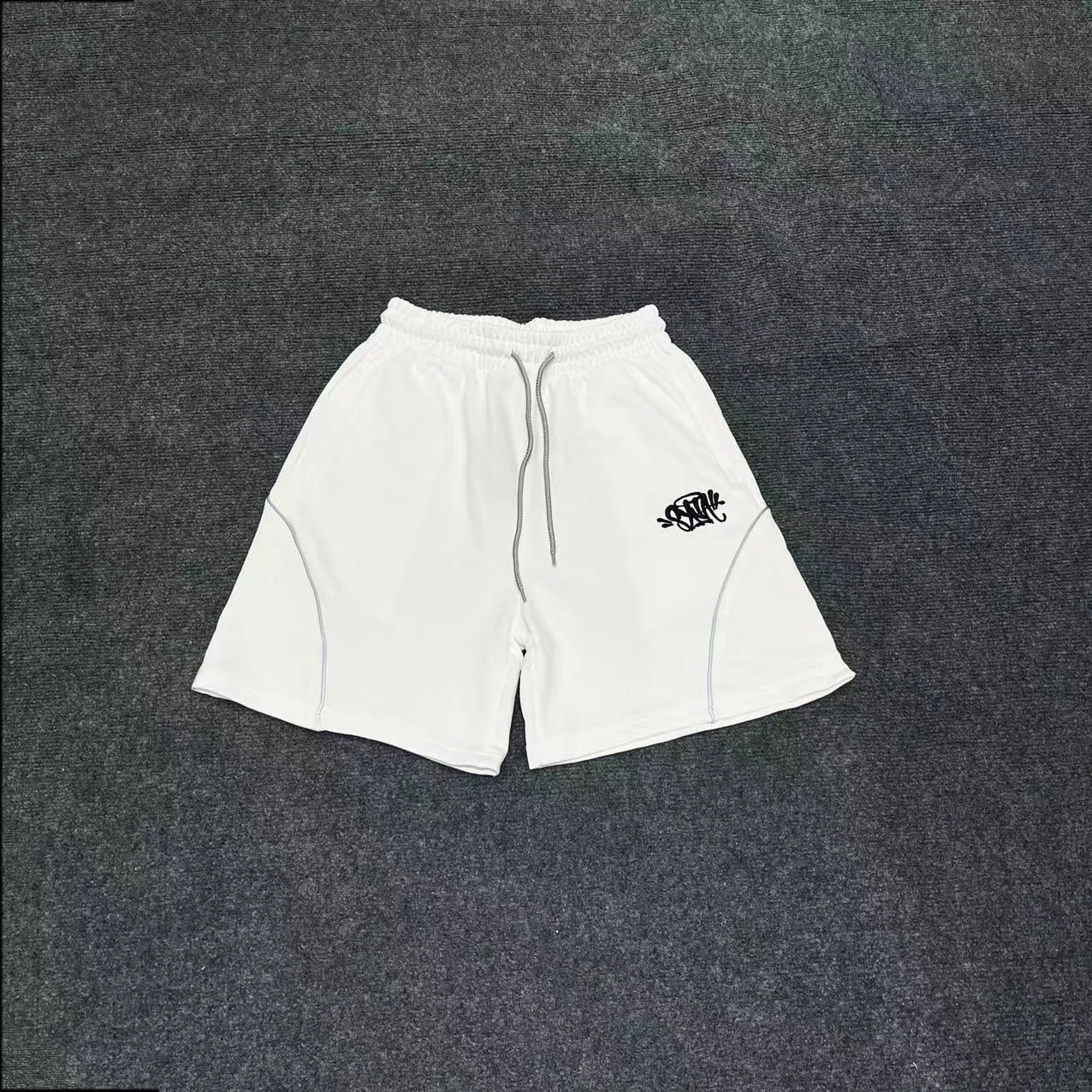 Unbranded Reflective piping graffiti-logo T-shirt and shorts set — White shorts