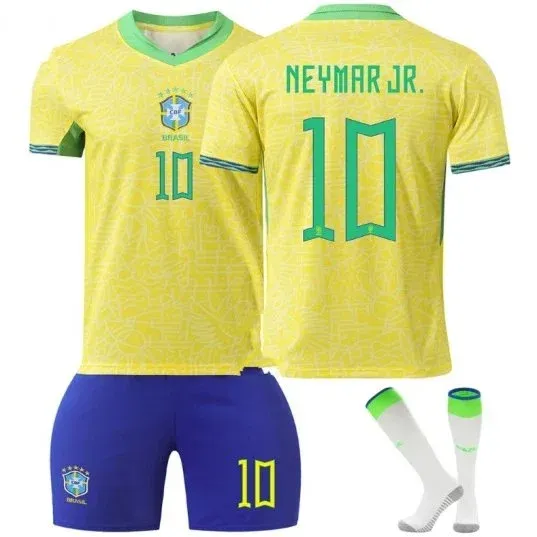 Brazil National Team Neymar Jr. #10 Away Kit Yellow Blue Jersey Set - 1