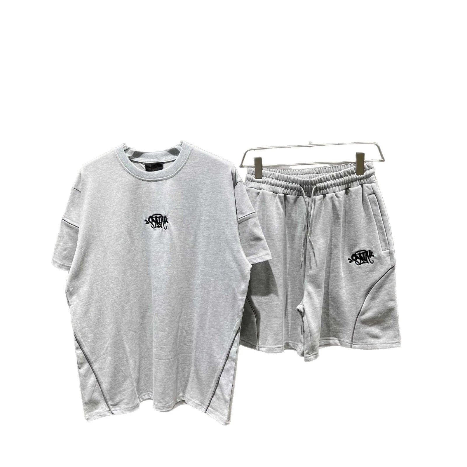 Unbranded Reflective piping graffiti-logo T-shirt and shorts set image 5