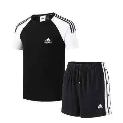 Adidas Originals Raglan T-Shirt and Track Shorts Set Black/White - 1
