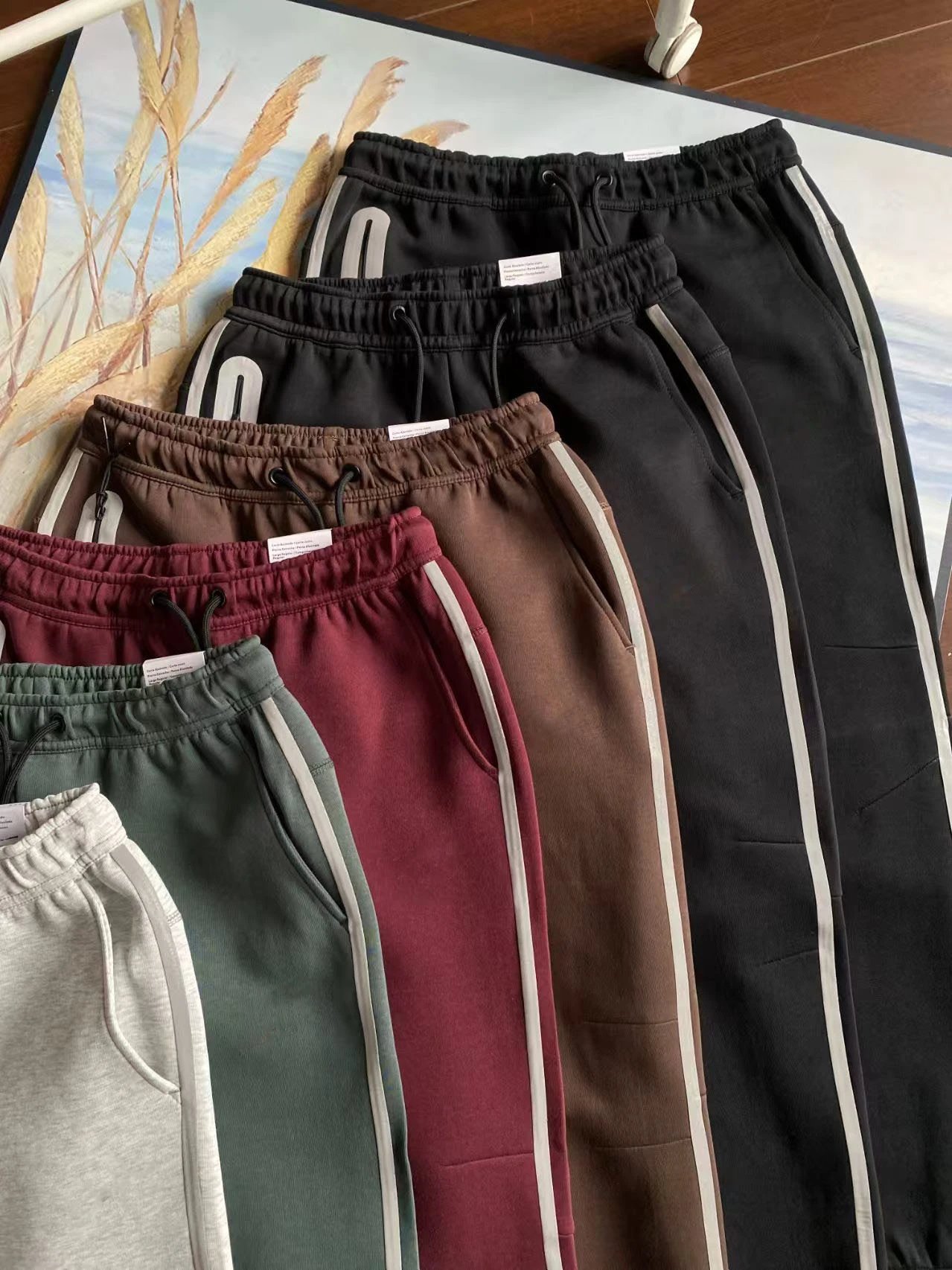 Unbranded Trousers Tapered jogger with contrast side stripes and zip pocket — Burgundy
