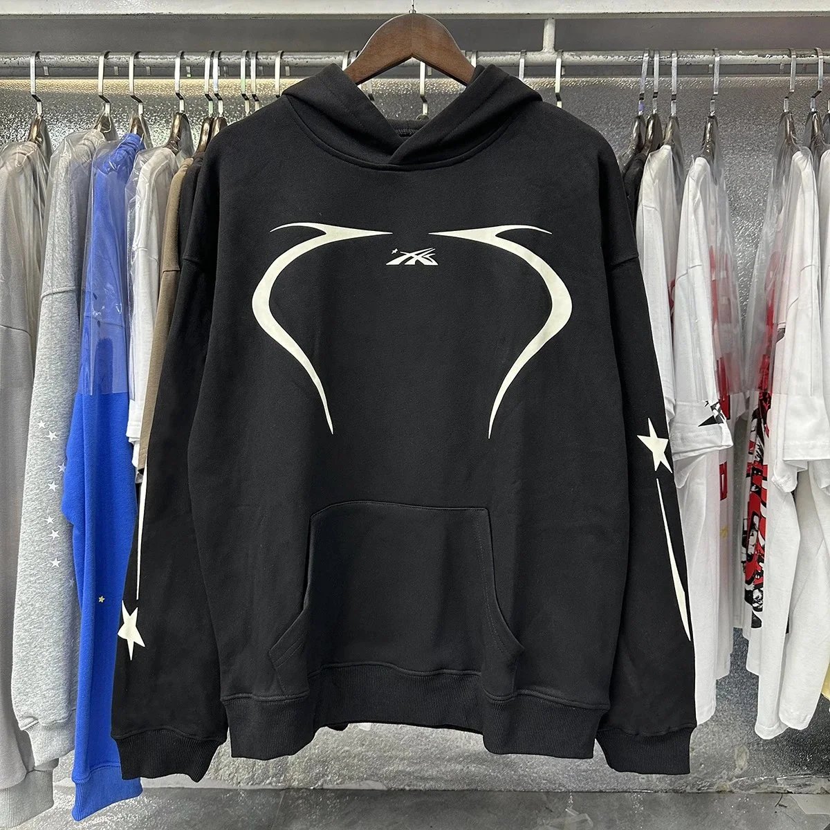 Hellstar Hoodies & Sweatshirts Graphic-print pullover hoodie with kangaroo pocket — 2221 Black