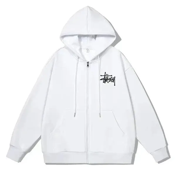 Stüssy Classic Logo Zip-Up Hoodie White - 1