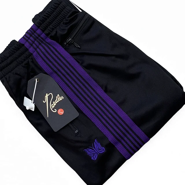 Needles Trousers Striped track pants with butterfly embroidery product detail image 28