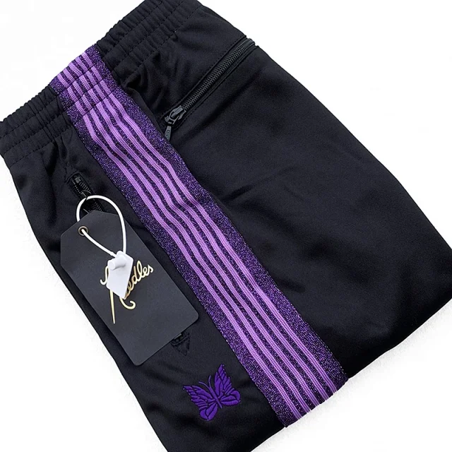 Needles Trousers Striped track pants with butterfly embroidery product detail image 20