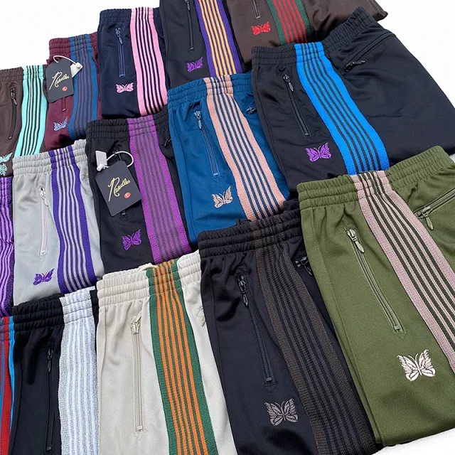 Needles Trousers Striped track pants with butterfly embroidery product detail image 12